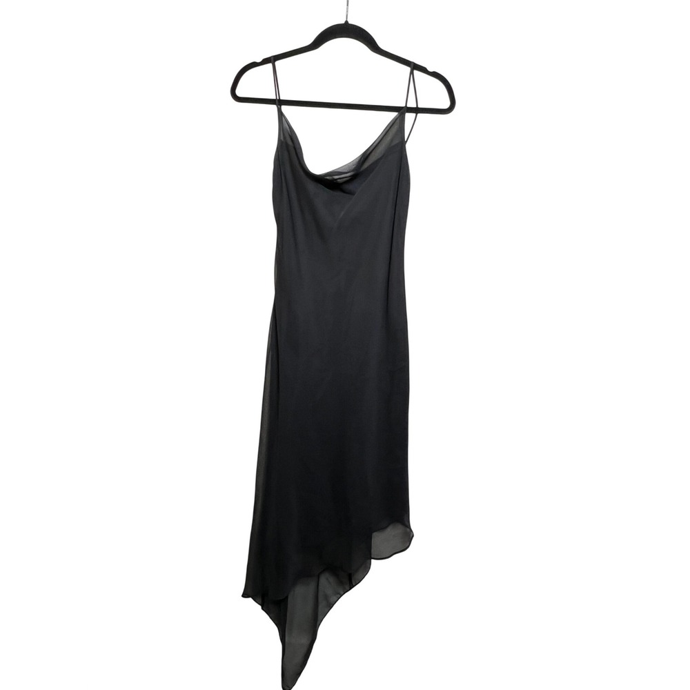 Morrell Maxie Black Cowl Neck Slip 90s Dress Asymmetrical Hem Midi Vintage 4 USA